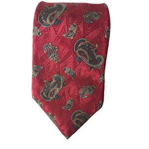Neil Martin Silk Paisley Red Blue Gold Pewter Standard Neck Tie 59 x 3.5 Retro S